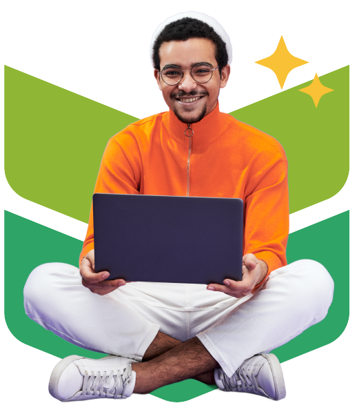 Homem jovem sentado com laptop